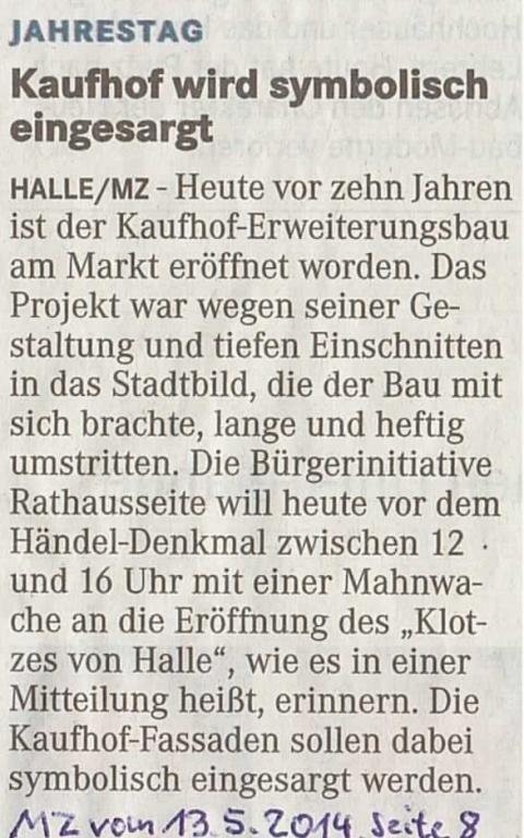 Kaufhof wird symbolisch eingesargt (MZ, 13.05.2014)